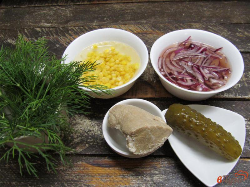 Фото приготовление рецепта: Салат из мяса с кукурузой и соленым огурцом шаг №2