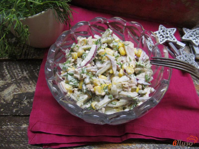 Фото приготовление рецепта: Салат из мяса с кукурузой и соленым огурцом шаг №10