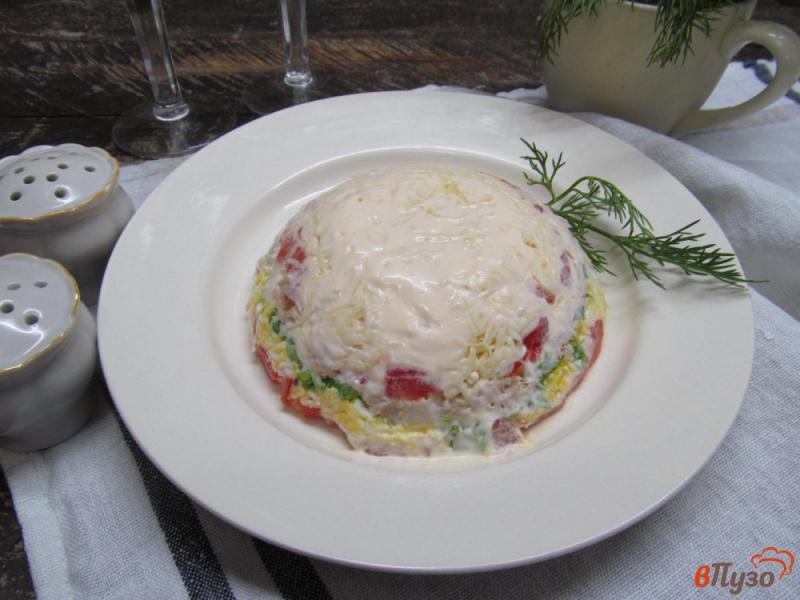 Фото приготовление рецепта: Слоеный мясной салат из помидора с сыром шаг №8