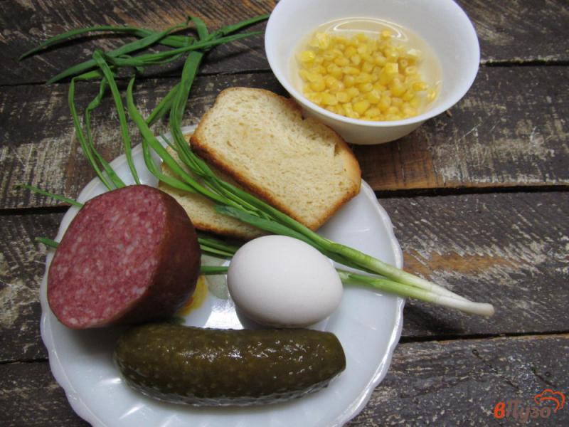 Фото приготовление рецепта: Слоеный салат с сухариками и копченой колбасой шаг №1