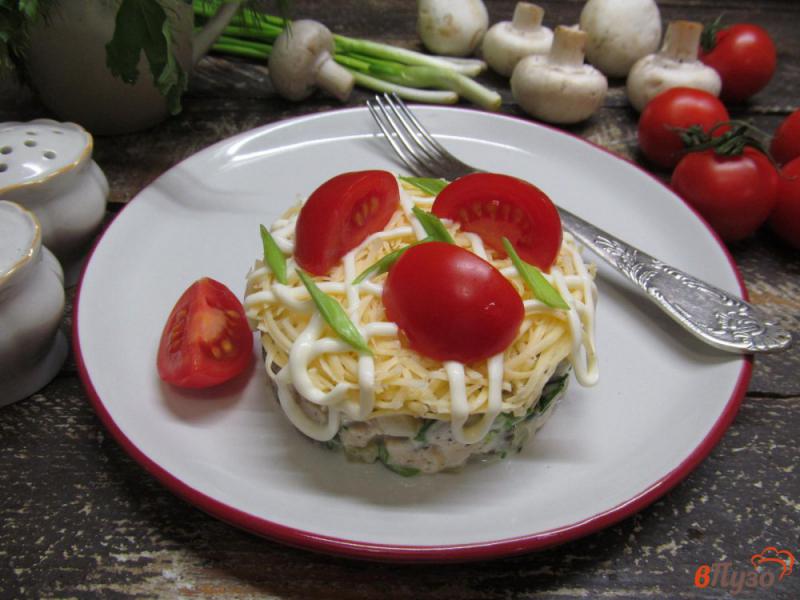 Фото приготовление рецепта: Салат из грибов с курицей и сыром шаг №10
