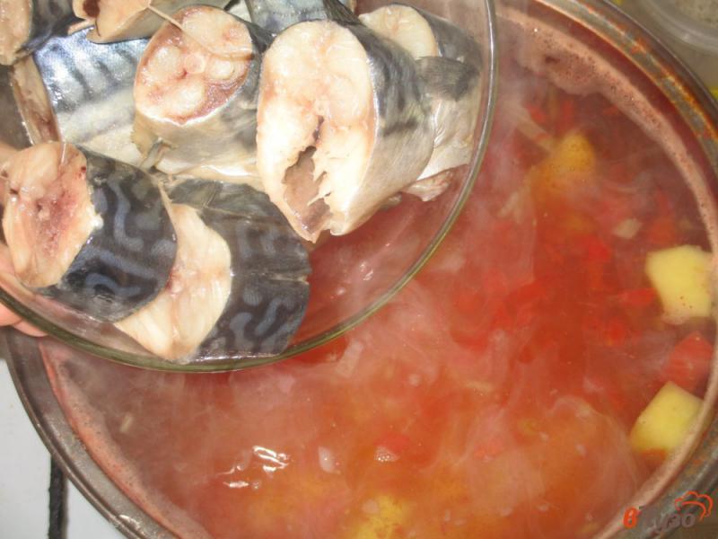 Фото приготовление рецепта: Суп из скумбрии с помидорами шаг №3