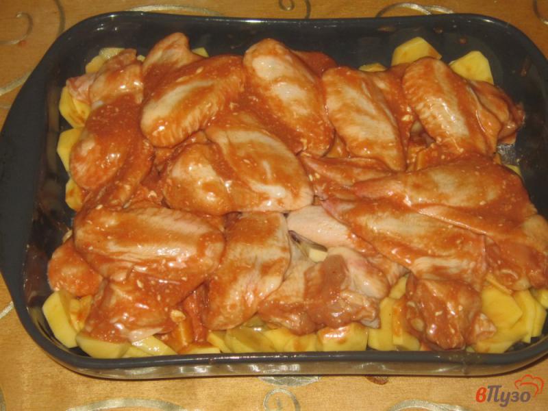 Фото приготовление рецепта: Куриные крылышки запеченные с картофелем в духовке шаг №4