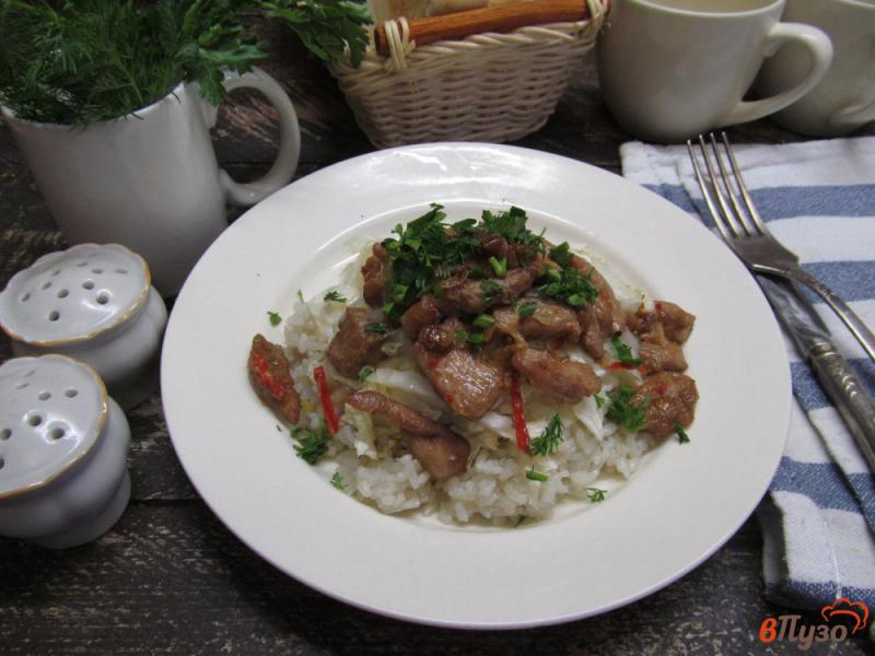 Фото приготовление рецепта: Свинина с рисом и пекинской капустой шаг №13