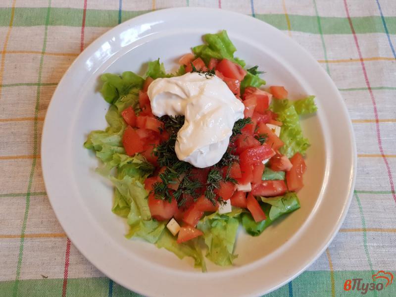 Фото приготовление рецепта: Салат из зелени, сыра, помидора шаг №5