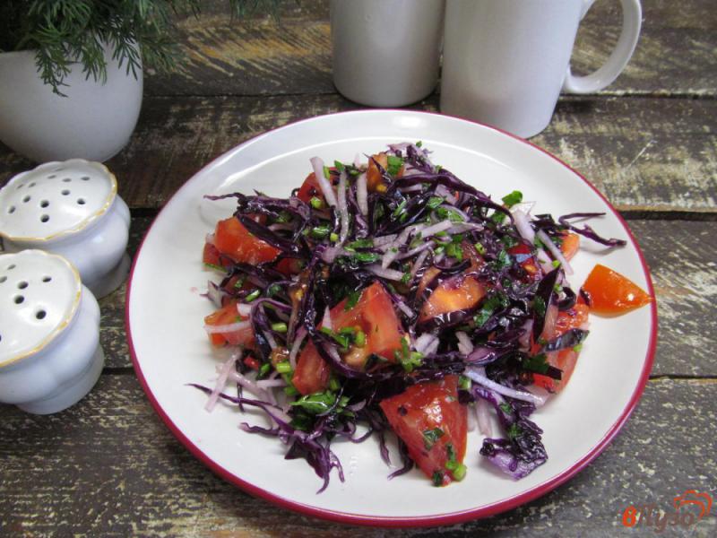 Фото приготовление рецепта: Салат из красной капусты с помидором редькой шаг №5