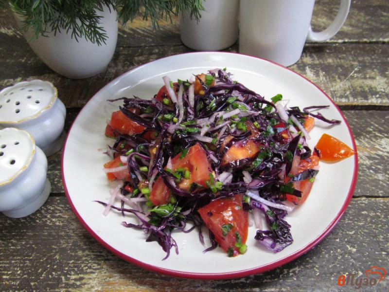 Фото приготовление рецепта: Салат из красной капусты с помидором редькой шаг №6