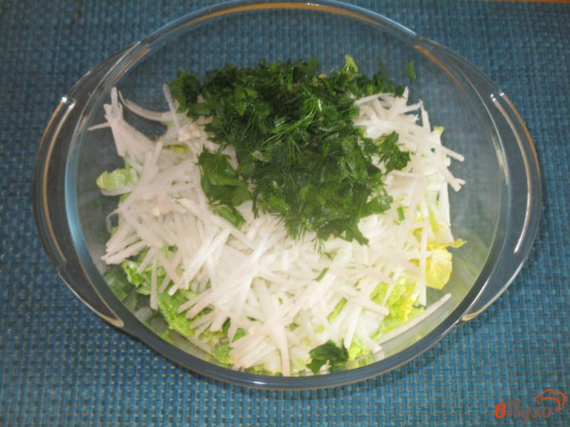 Фото приготовление рецепта: Салат из редьки и пекинской капусты шаг №3