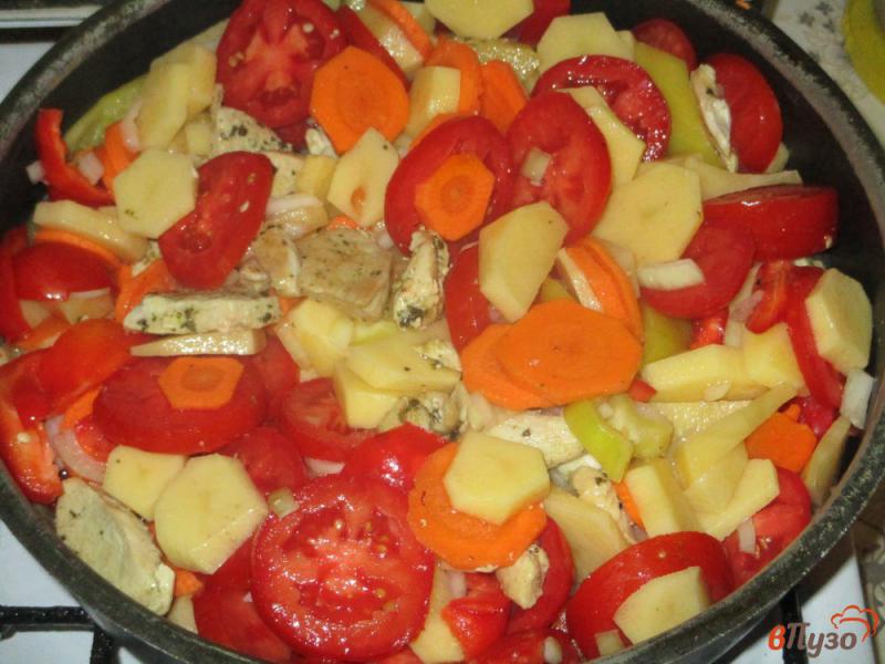 Фото приготовление рецепта: Рагу из куриной грудки с картофелем, помидорами и морковью шаг №4