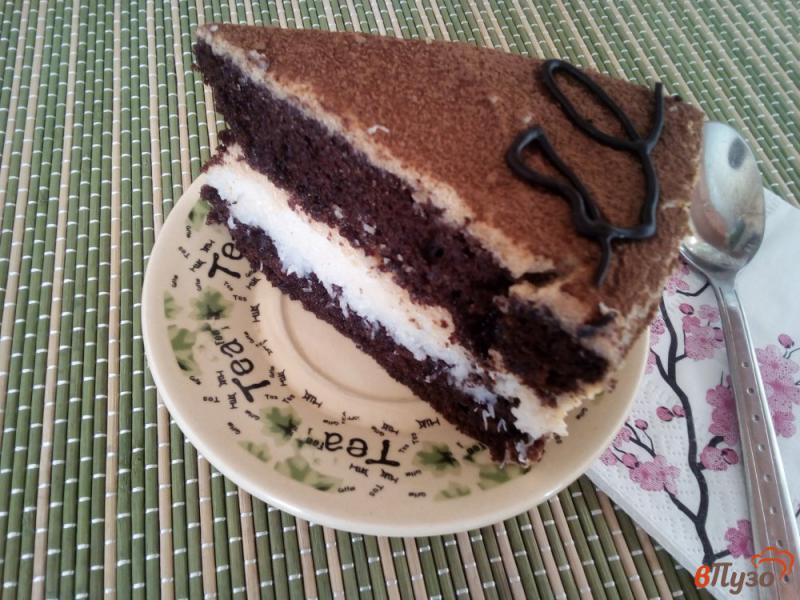 Фото приготовление рецепта: Торт из шоколадного бисквита с прослойкой из кокосовой стружки шаг №24