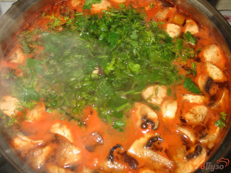 Фото приготовление рецепта: Суп с фрикадельками и шампиньонами шаг №6