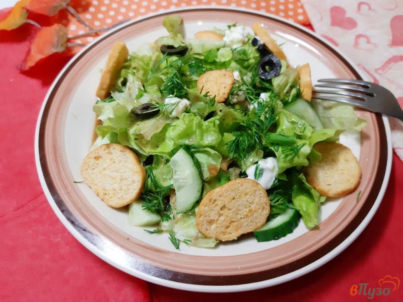 Фото приготовление рецепта: Салат из огурцов с фетой и маслинами шаг №7