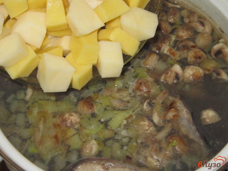 Фото приготовление рецепта: Суп из горбуши с шампиньонами шаг №5