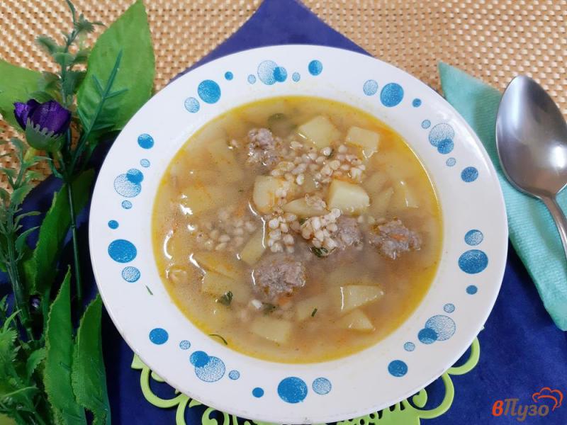 Фото приготовление рецепта: Суп из нежареной гречки с фрикадельками шаг №8