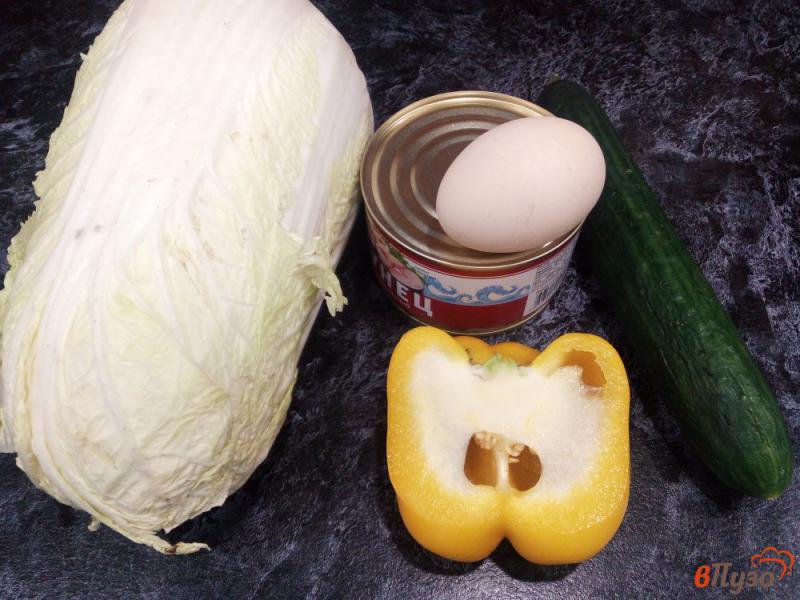 Фото приготовление рецепта: Салат с тунцом ,яйцами и пекинской капустой шаг №1