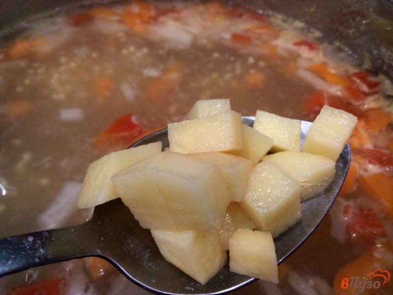 Фото приготовление рецепта: Овощной суп на бульоне минтая шаг №8