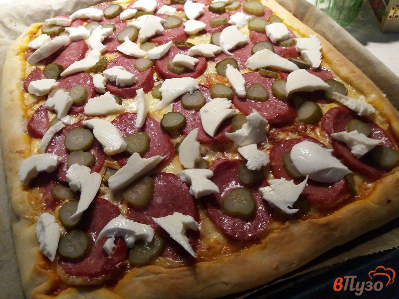 Фото приготовление рецепта: Пицца с салями и моцареллой шаг №8