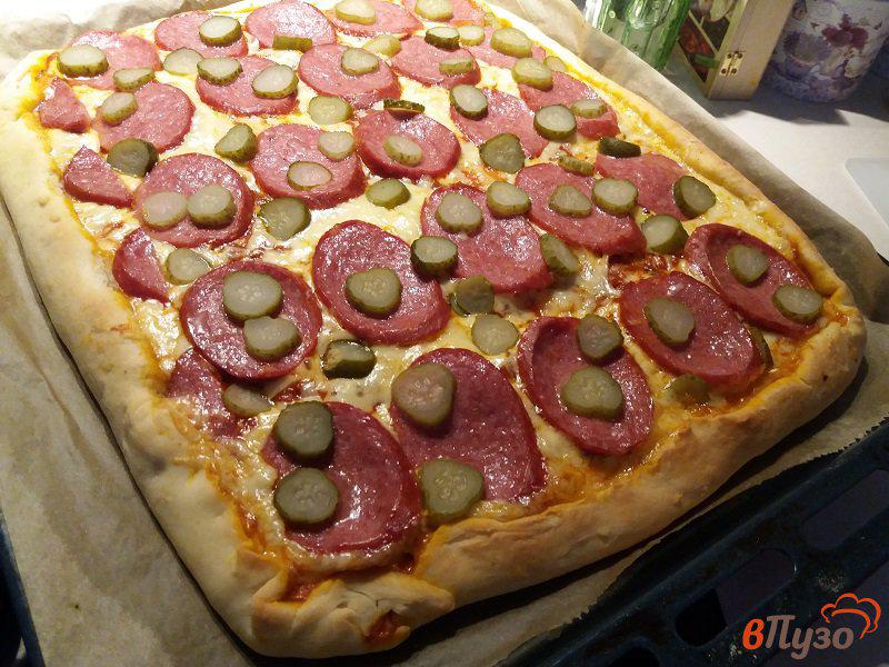 Фото приготовление рецепта: Пицца с салями и моцареллой шаг №7