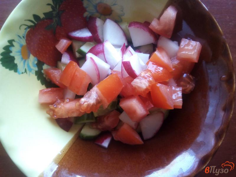 Фото приготовление рецепта: Салат из овощей и куриной пастромы шаг №2