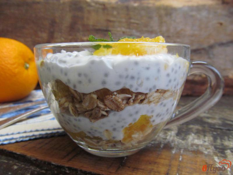 Фото приготовление рецепта: Десерт из йогурта с апельсином и овсяными хлопьями шаг №9