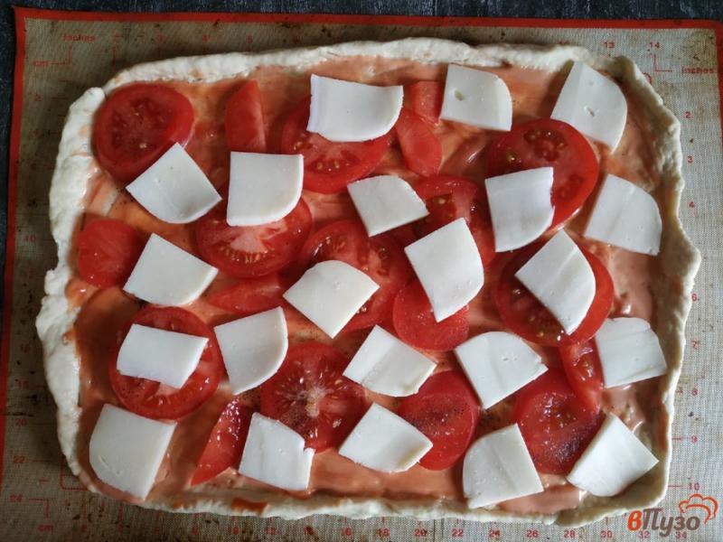Фото приготовление рецепта: Пицца домашняя с томатами и моцареллой шаг №7