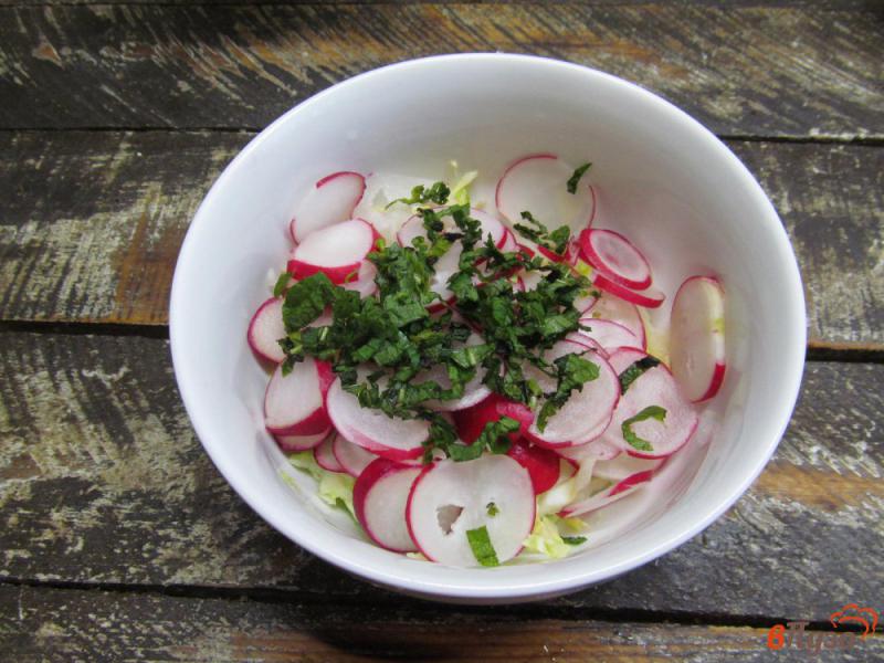 Фото приготовление рецепта: Салат из молодой капусты с редисом и кукурузой шаг №3