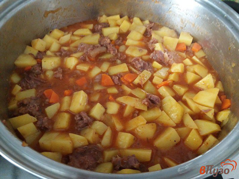 Фото приготовление рецепта: Тушеный картофель с говяжьей тушенкой шаг №8