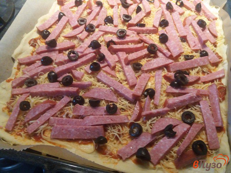 Фото приготовление рецепта: Пицца мясная с вялеными помидорами шаг №5