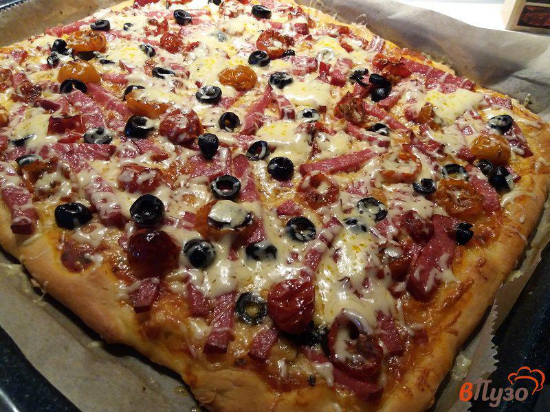 Фото приготовление рецепта: Пицца мясная с вялеными помидорами шаг №8