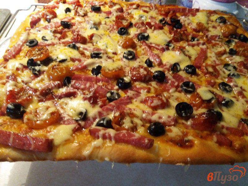 Фото приготовление рецепта: Пицца мясная с вялеными помидорами шаг №10