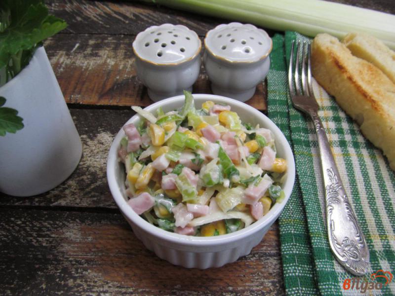 Фото приготовление рецепта: Салат из копченой грудинки с луком-порей и сельдереем шаг №7