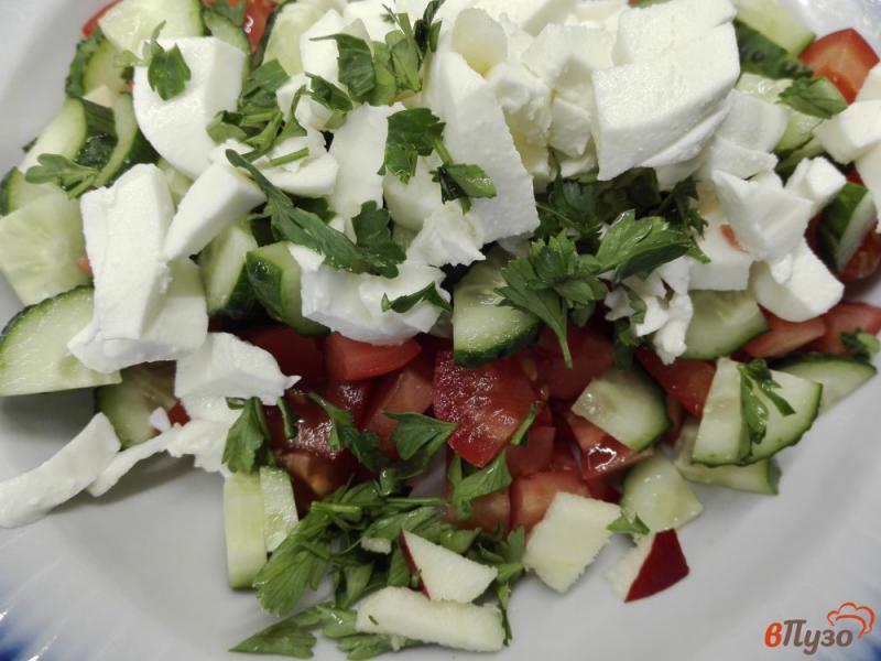 Фото приготовление рецепта: Овощной салат с сыром моцарелла шаг №4