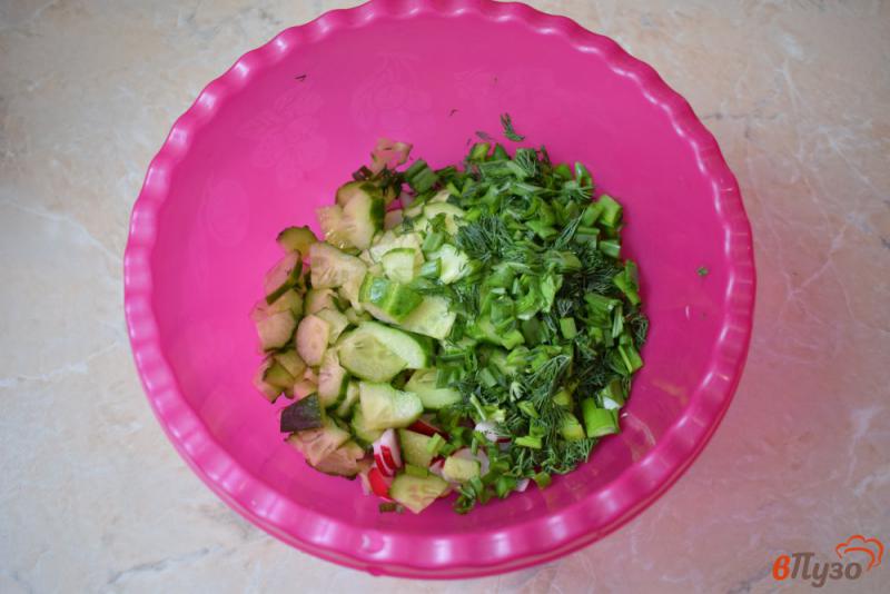 Фото приготовление рецепта: Весенний салат из овощей с редисом шаг №3