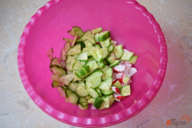Фото приготовление рецепта: Весенний салат из овощей с редисом шаг №2