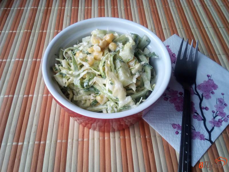 Фото приготовление рецепта: Салат из капусты, огурца и кукурузы шаг №5