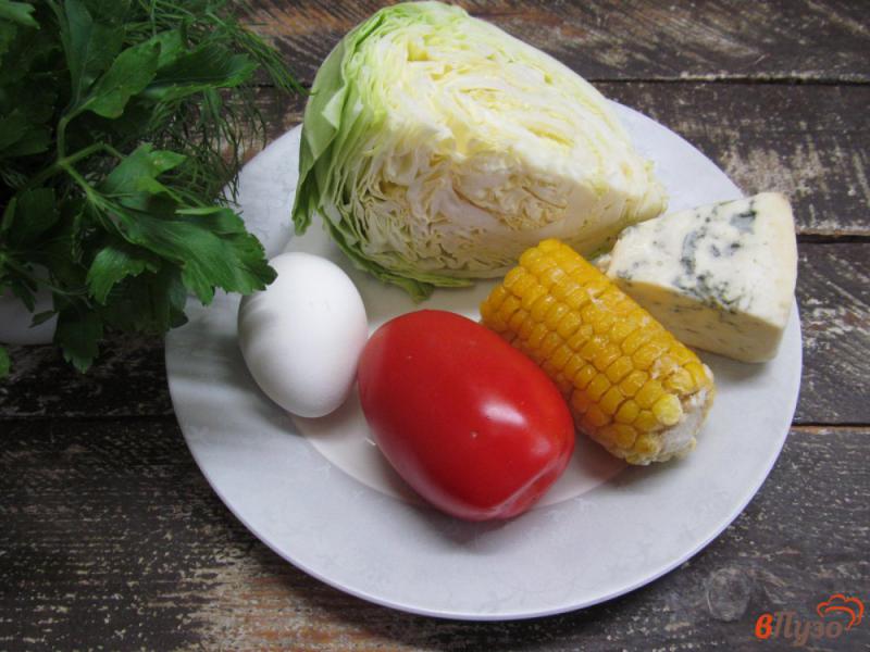 Фото приготовление рецепта: Салат из молодой капусты с сыром и помидором шаг №1