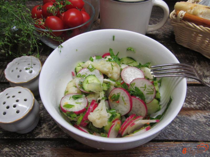Фото приготовление рецепта: Салат из цветной капусты с редисом и огурцом шаг №5