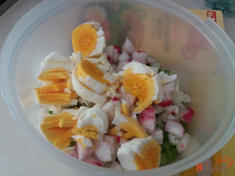 Фото приготовление рецепта: Салат Весенний с редиской и отварным яйцом шаг №4