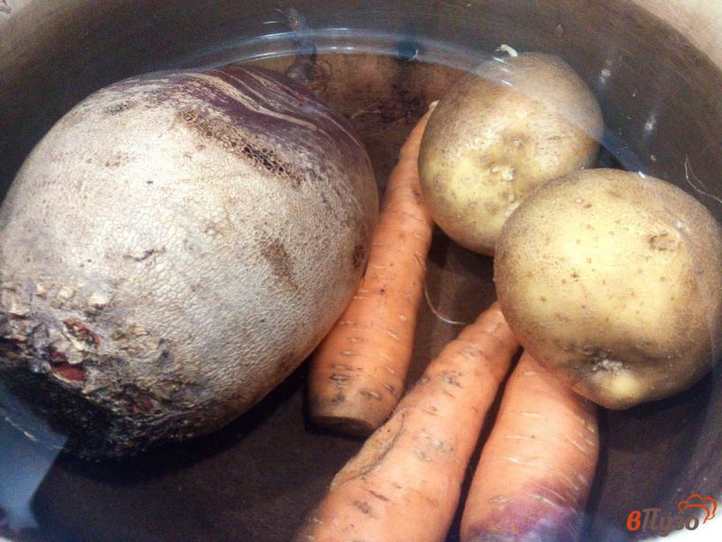 Фото приготовление рецепта: Салат из белой фасоли вареных овощей и соленых огурцов шаг №1