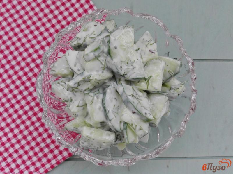 Фото приготовление рецепта: Огуречный салат с кунжутом и семенами чиа шаг №7