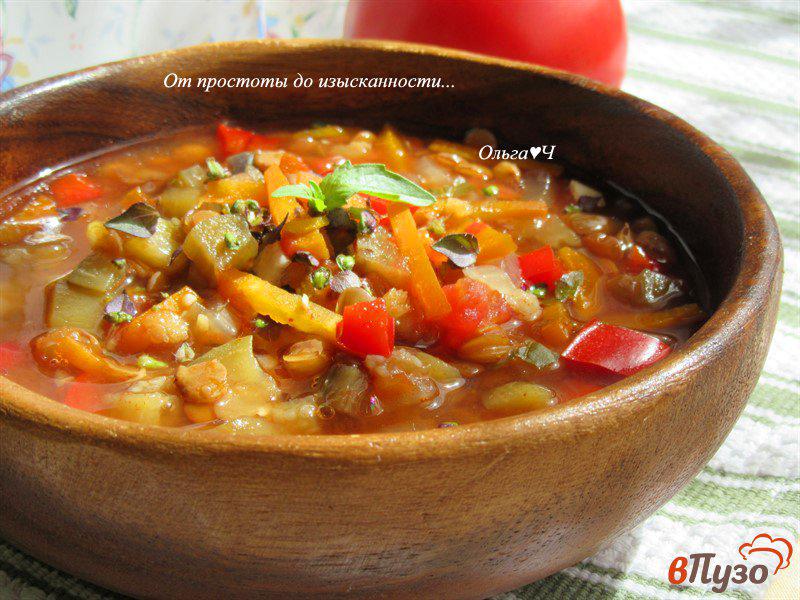 Фото приготовление рецепта: Овощной суп с чечевицей и баклажаном шаг №7