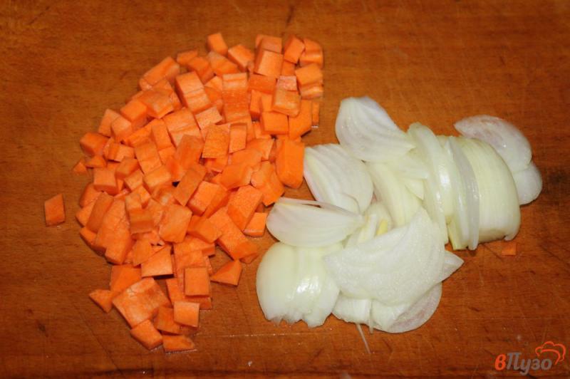 Фото приготовление рецепта: Тушеная скумбрия с луком и морковью шаг №2