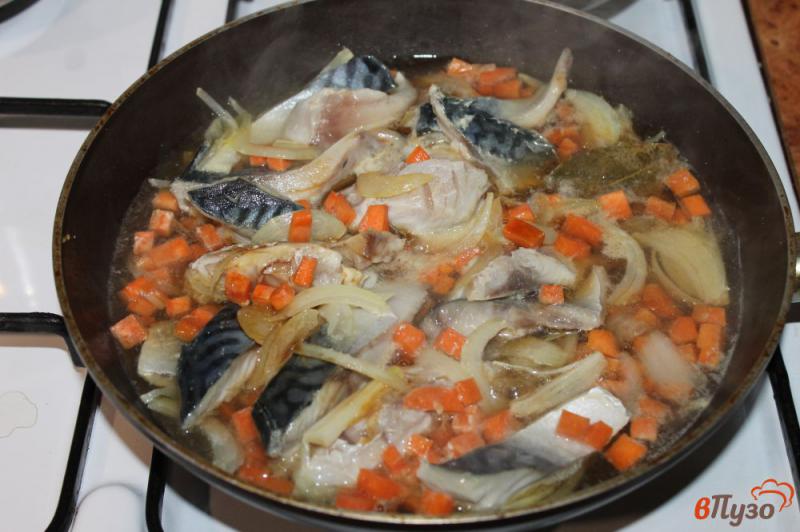 Фото приготовление рецепта: Тушеная скумбрия с луком и морковью шаг №5