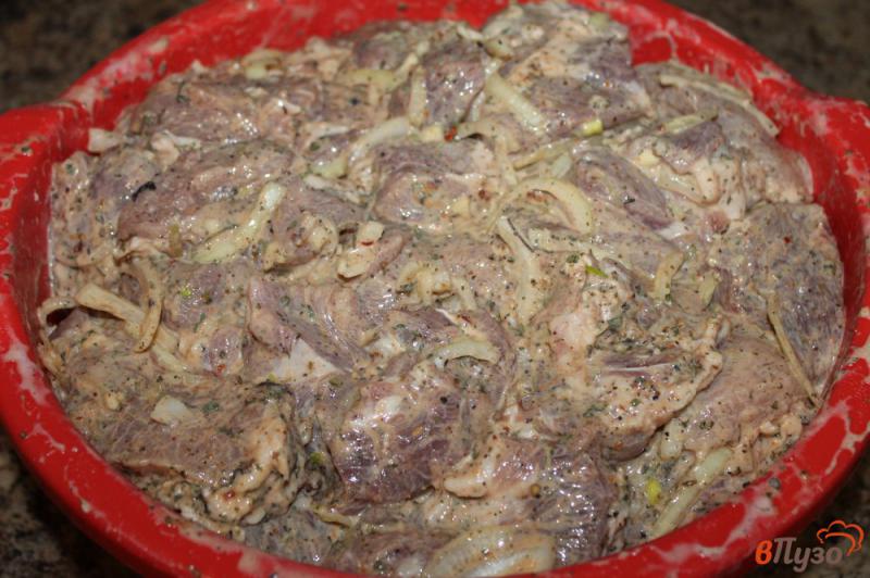 Фото приготовление рецепта: Шашлык из свиного ошейка с айраном и луком шаг №4
