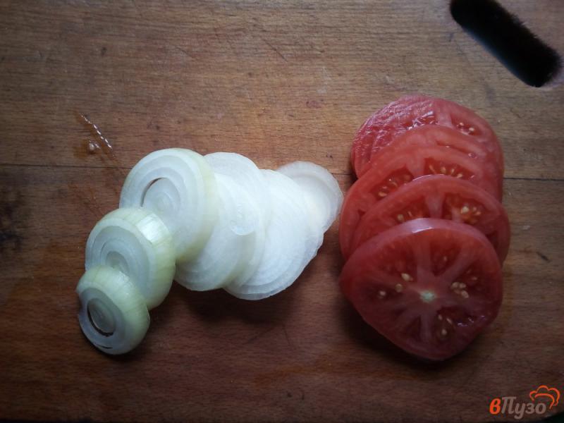Фото приготовление рецепта: Скумбрия запечённая с помидором и луком шаг №2