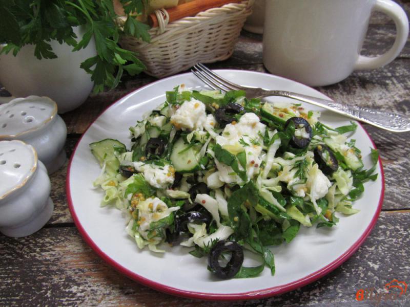 Фото приготовление рецепта: Капустный салат с оливками и моцареллой шаг №5
