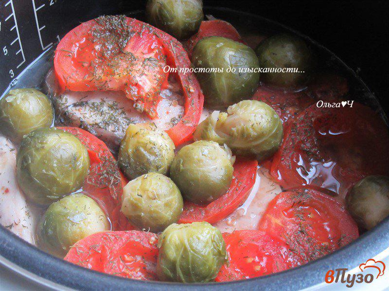 Фото приготовление рецепта: Сазан с брюссельской капустой и помидорами шаг №4