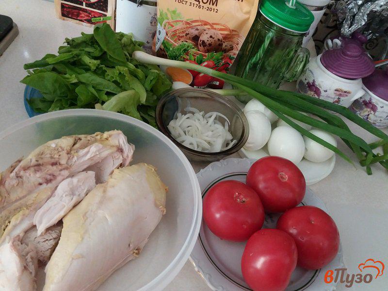 Фото приготовление рецепта: Слоёный салат из куриного филе с салатными листьями и сыром шаг №5
