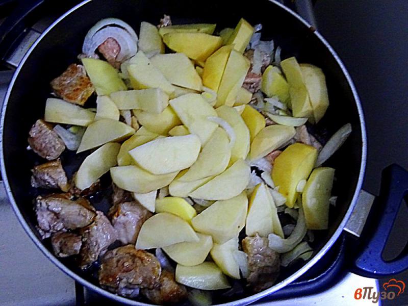 Фото приготовление рецепта: Жаркое со свининой, картофелем и фасолью шаг №4