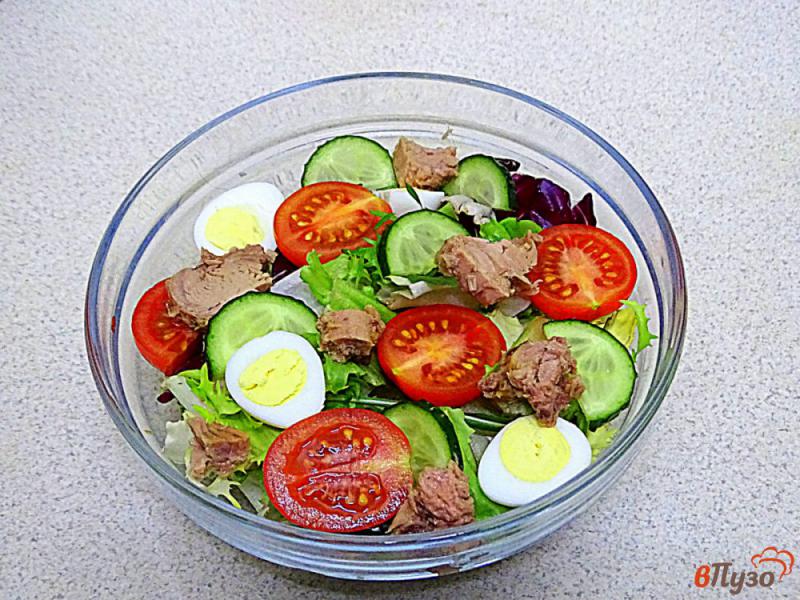Фото приготовление рецепта: Салатный микс с тунцом и овощами шаг №4